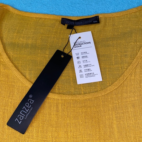 ZANZEA COLLECTION gauze pull over long sleeve chest pockets mustard NWT size 5X - Picture 5 of 10